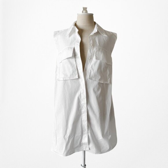 Zara Sleeveless Oversized Button Down Shirt Dress Tank Top Size XS/S - Picture 5 of 8
